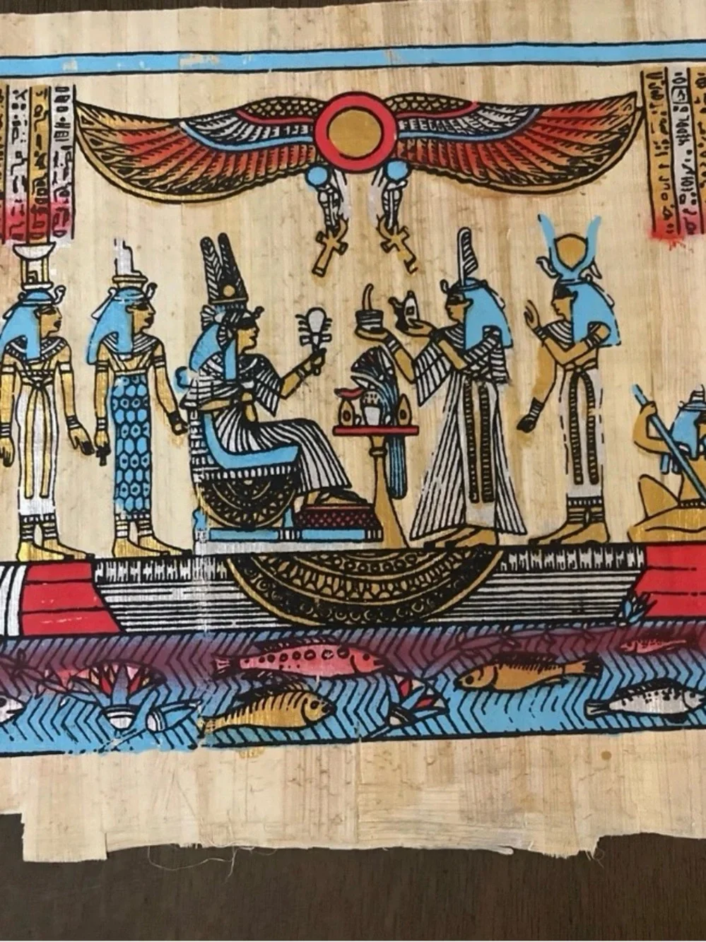 Authentic Papyrus   Egyptian Papyrus Wall Art - Blue, Red, Gold